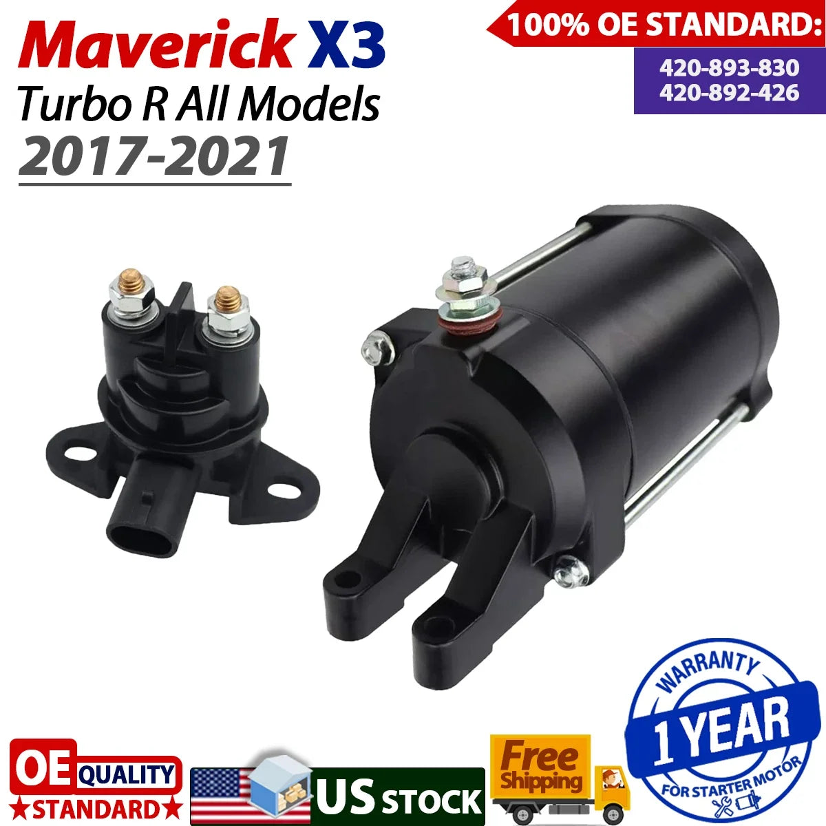 Starter for Can-Am Maverick X3 Turbo R (2017–2021) with Relay