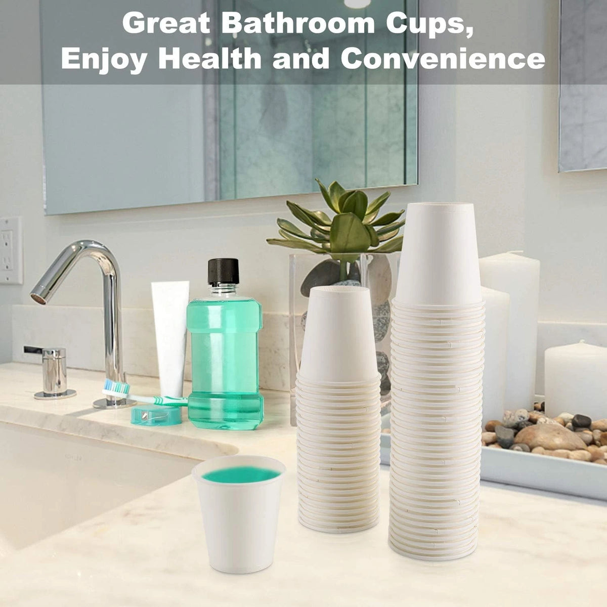 100 Pack 3 Oz Paper Cups for Bathroom (Disposable Mouthwash Cups)