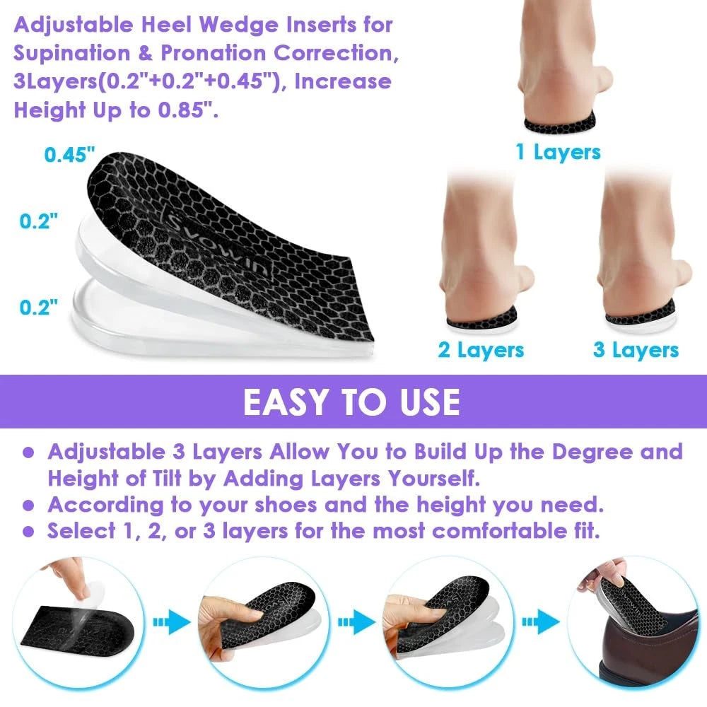 3 Layers Adjustable Supination Insoles for Various Sizes (L: 8-12, M: 7.5-14)