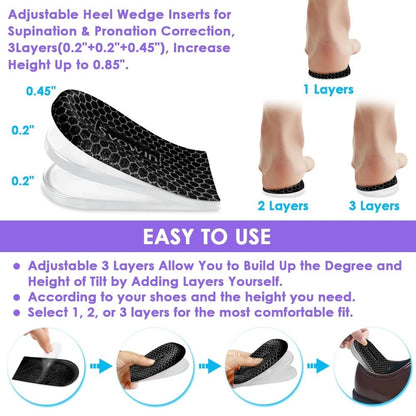 3 Layers Adjustable Supination Insoles for Various Sizes (L: 8-12, M: 7.5-14)