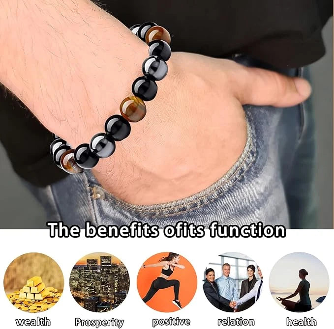 Hematite Tiger Eye Stretch Bracelet for Men Women