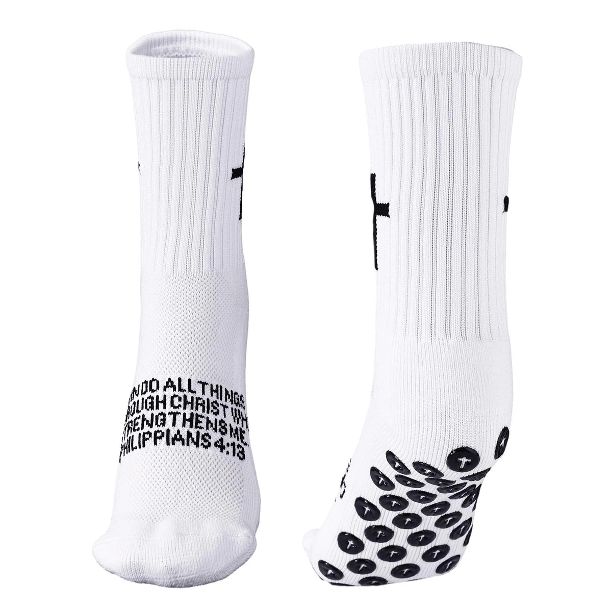 1 Pair of Cross Bible Soccer Grip Socks for Soccer (20-40) Black/White