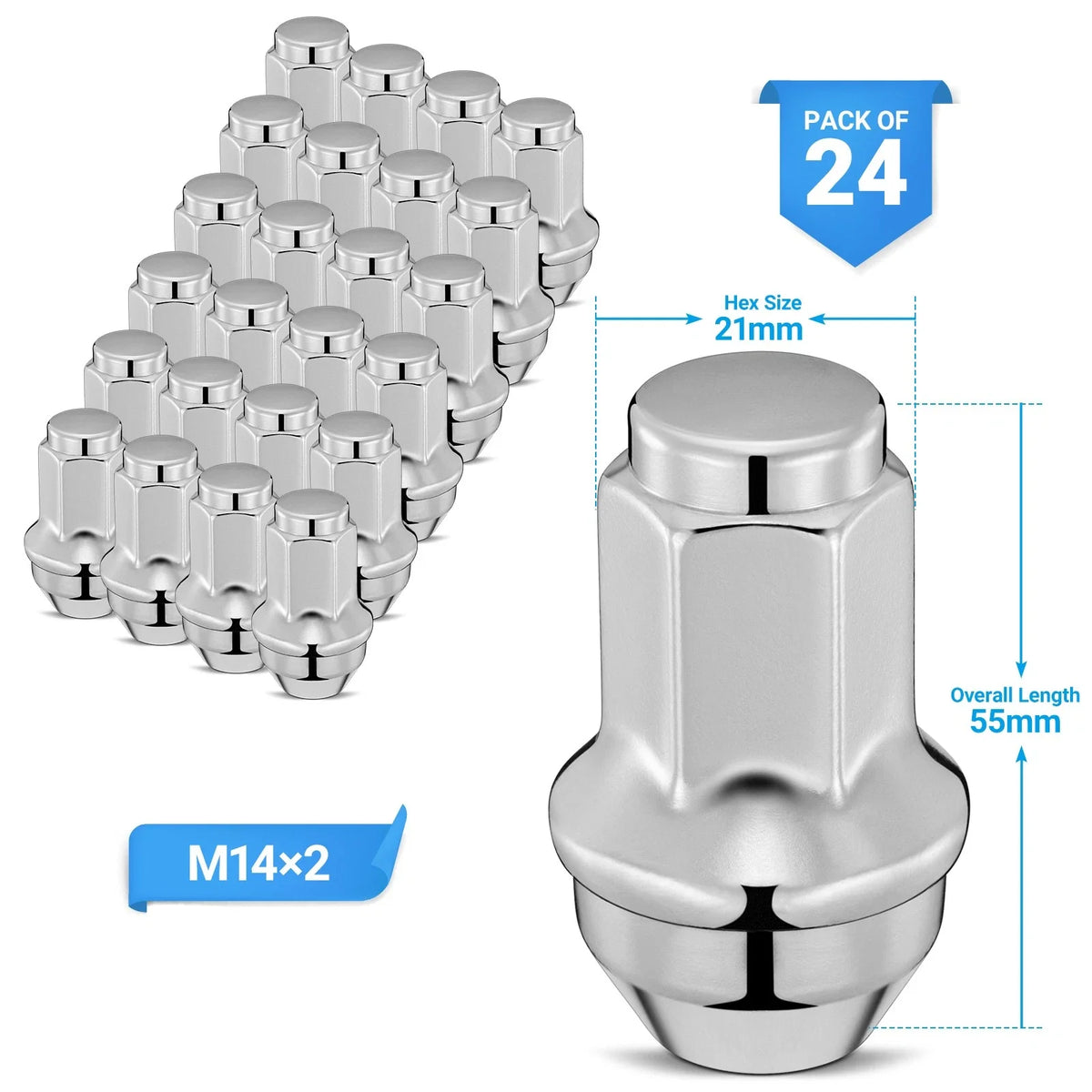 Chrome 14x2 Lug Nuts for Ford F-150 (2003–2014)