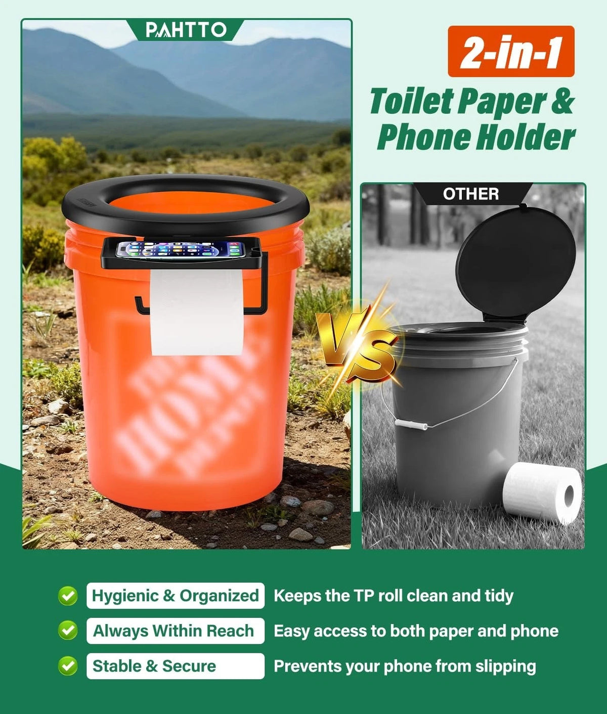 Portable Bucket Toilet Seat for 5 Gal Buckets with TP Holder