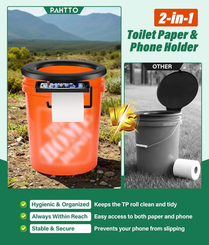 Portable Bucket Toilet Seat for 5 Gal Buckets with TP Holder