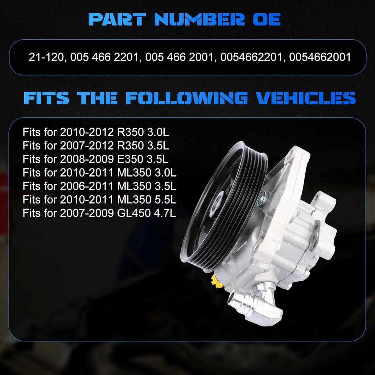 Power Steering Pump + Pulley for Mercedes-Benz ML320 ML350 ML430 ML55 AMG (21-120, 21-5321, 96-120, 96615M, AA121-120)