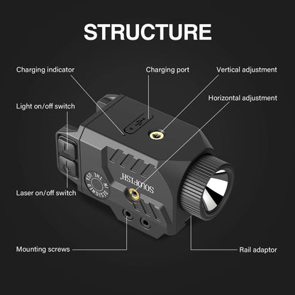 800 Lumens Adjustable Pistol Light Laser Combo for Universal Fit