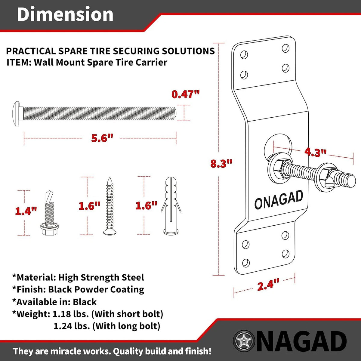 Spare Tire Holder for Wall Mount (Upgraded Carrier)