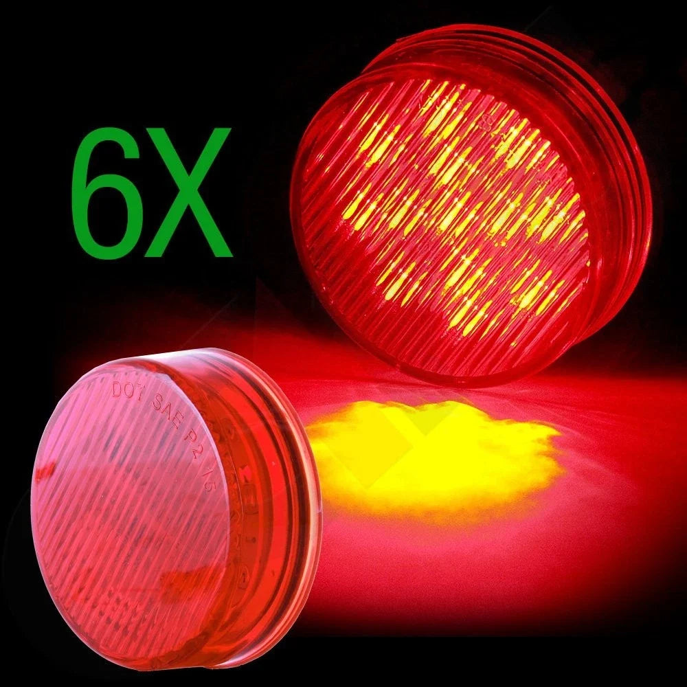 Set of 6 Red 2.5" Round 13 LED Side Marker Clearance Lights for Truck Trailer