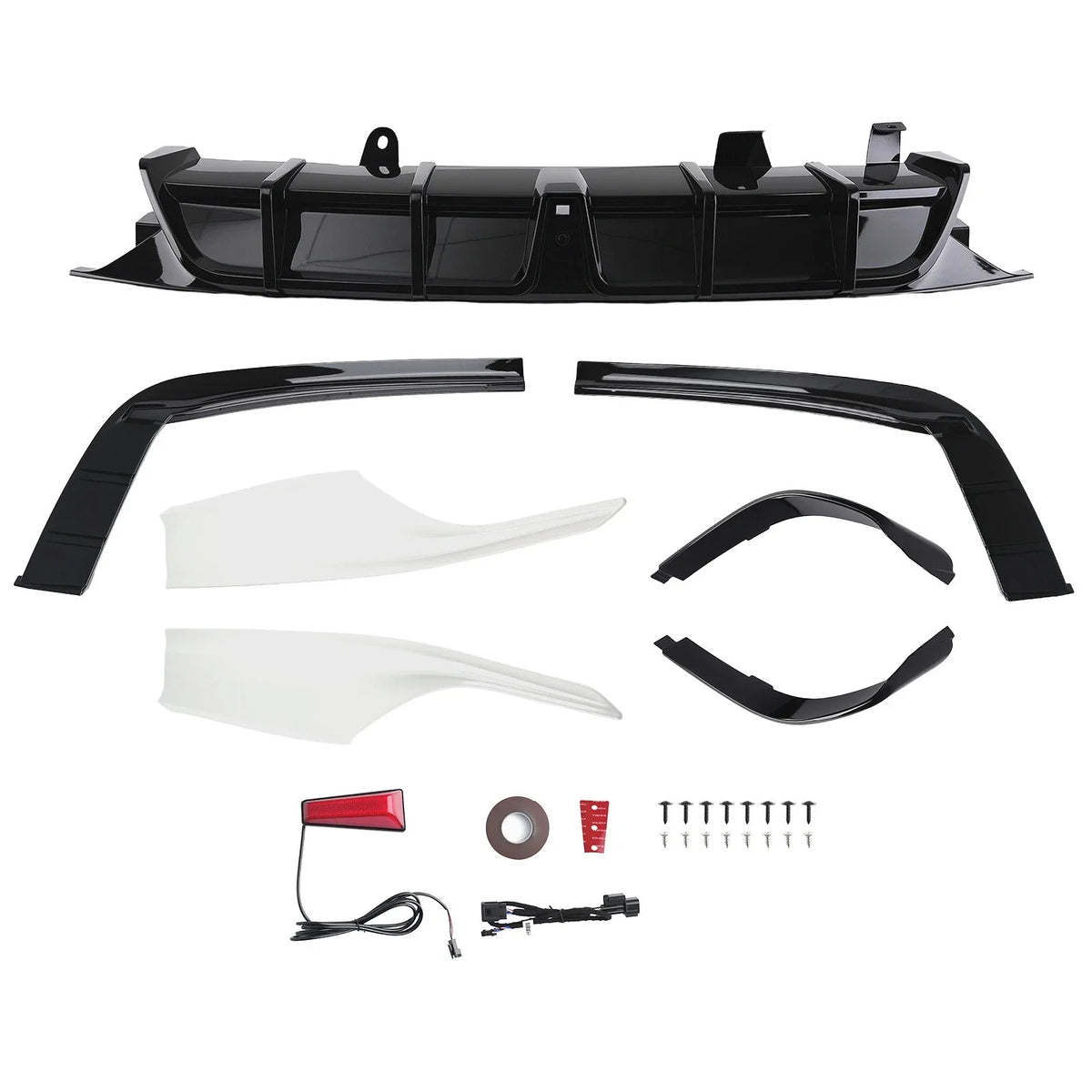 Gloss Black LED Rear Bumper Diffuser + White Corner Spat for Honda Accord (2018–2022)