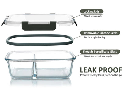 5-Pack Glass Meal Prep Containers for Meal Prep (2 Compartments)