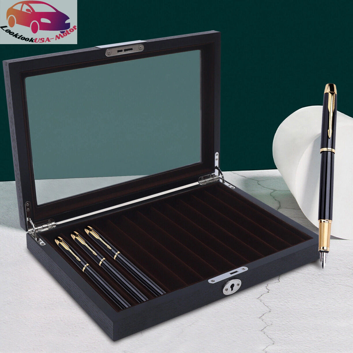 12 Slot Wood Fountain Pen Display Case for Collectors