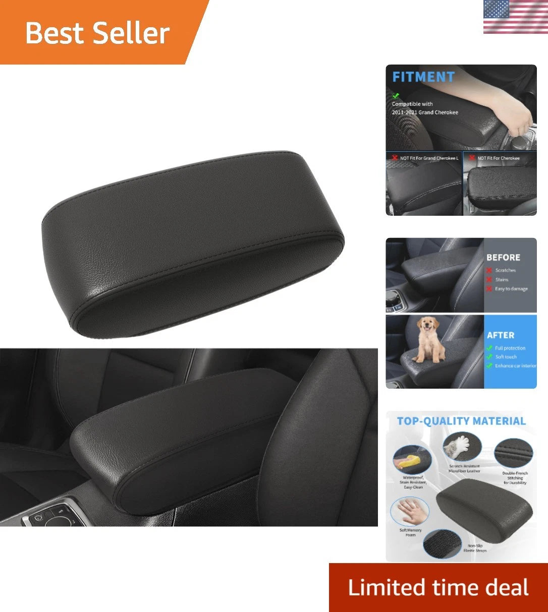 Leather Center Console Cover for Jeep Grand Cherokee (2011–2021)