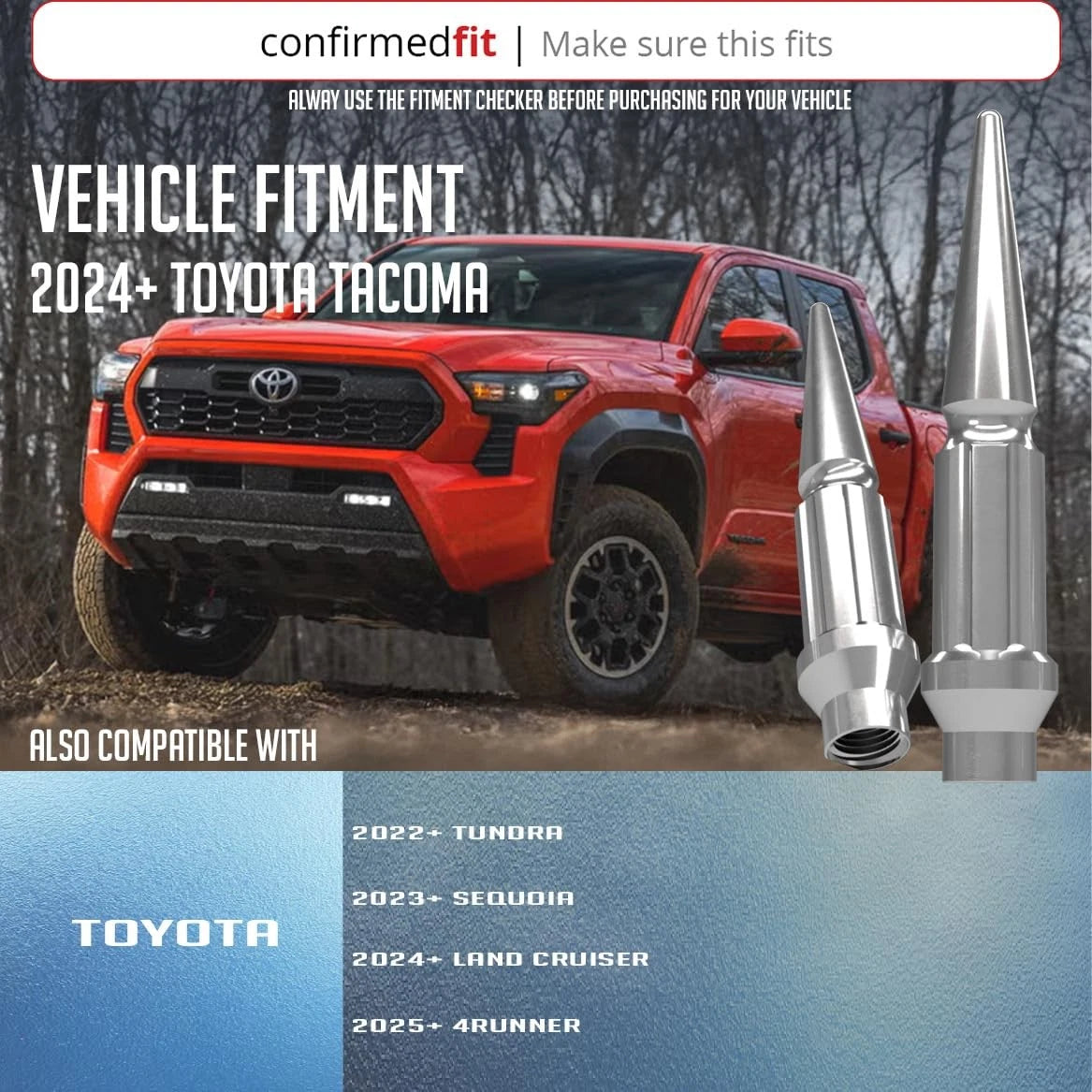 24 Pcs M14x1.50 Chrome Spike Wheel Accessories for Toyota Tacoma 4Runner