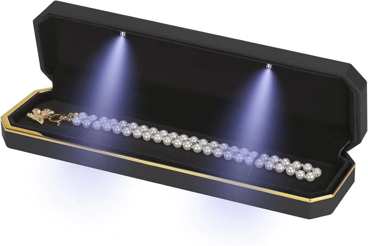 Luxury LED Necklace Long Chain Gift Box with Light, Velvet Jewelry Black