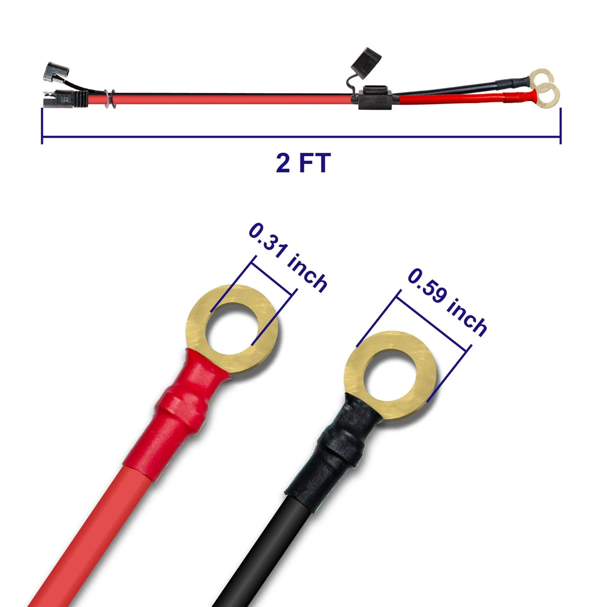 10AWG Charger Cable for Quick Disconnect (2FT, SAE to O Ring Terminal)