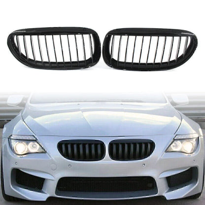 1x Pair Glossy Black Front Kidney Grille for BMW E63 E64 650i M6 (2004–2010)