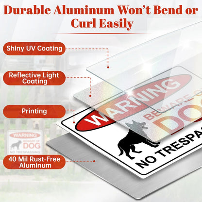 2X Beware of Dog Sign, 10x7 Inch, Red/Black/White