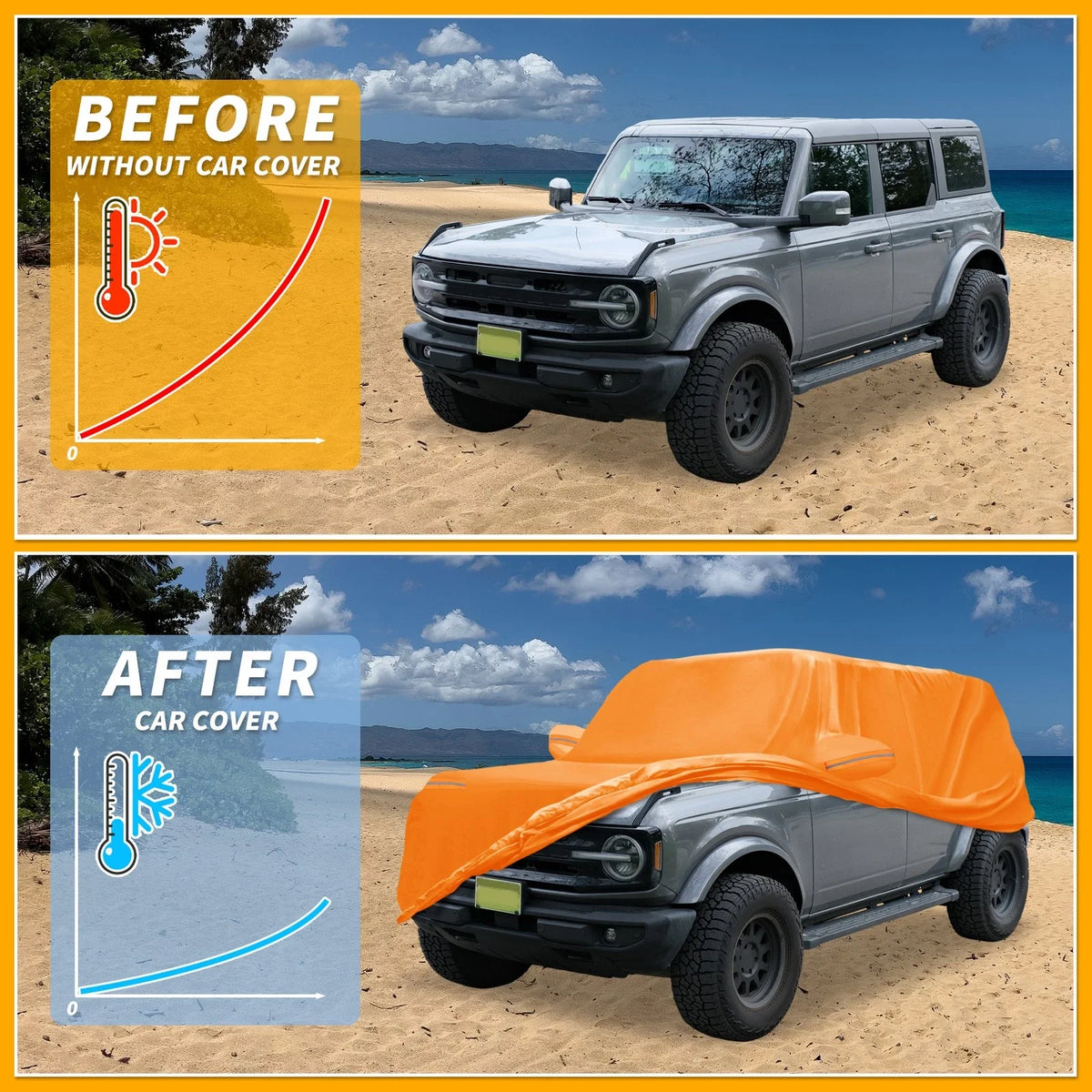 Waterproof Car Cover for Ford Bronco (2021–2023) 210D-PU Orange