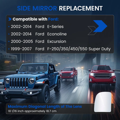 Left Side Rear View Mirror Glass Lens for Ford E150/E250/E350 (1999–2007)