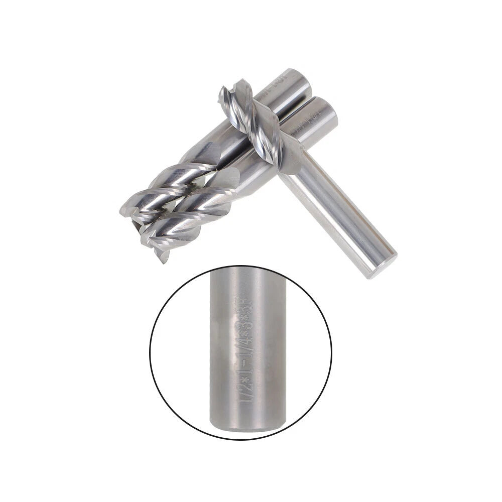 3Pcs 1/2" Diameter 3 Flute Carbide End Mill for Aluminum (Cutting Length 1-1/4")