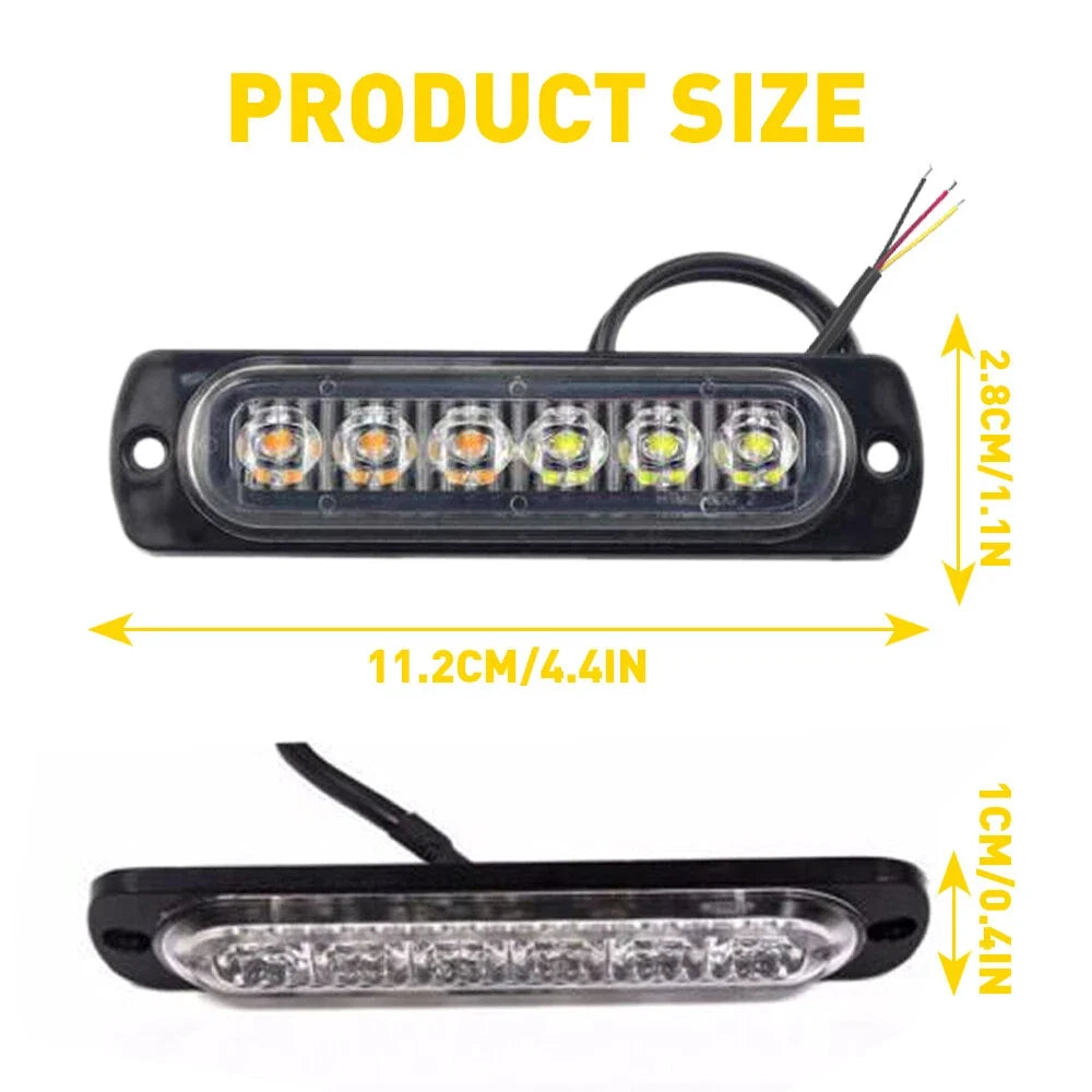 6LED Strobe Light Beacon for Universal Vehicles (White Amber)