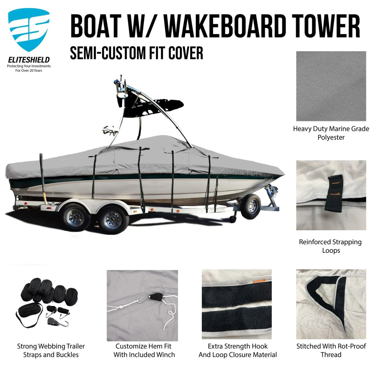 Boat Cover for Deluxe V-Hull Fishing Tournament 21' (Pro)