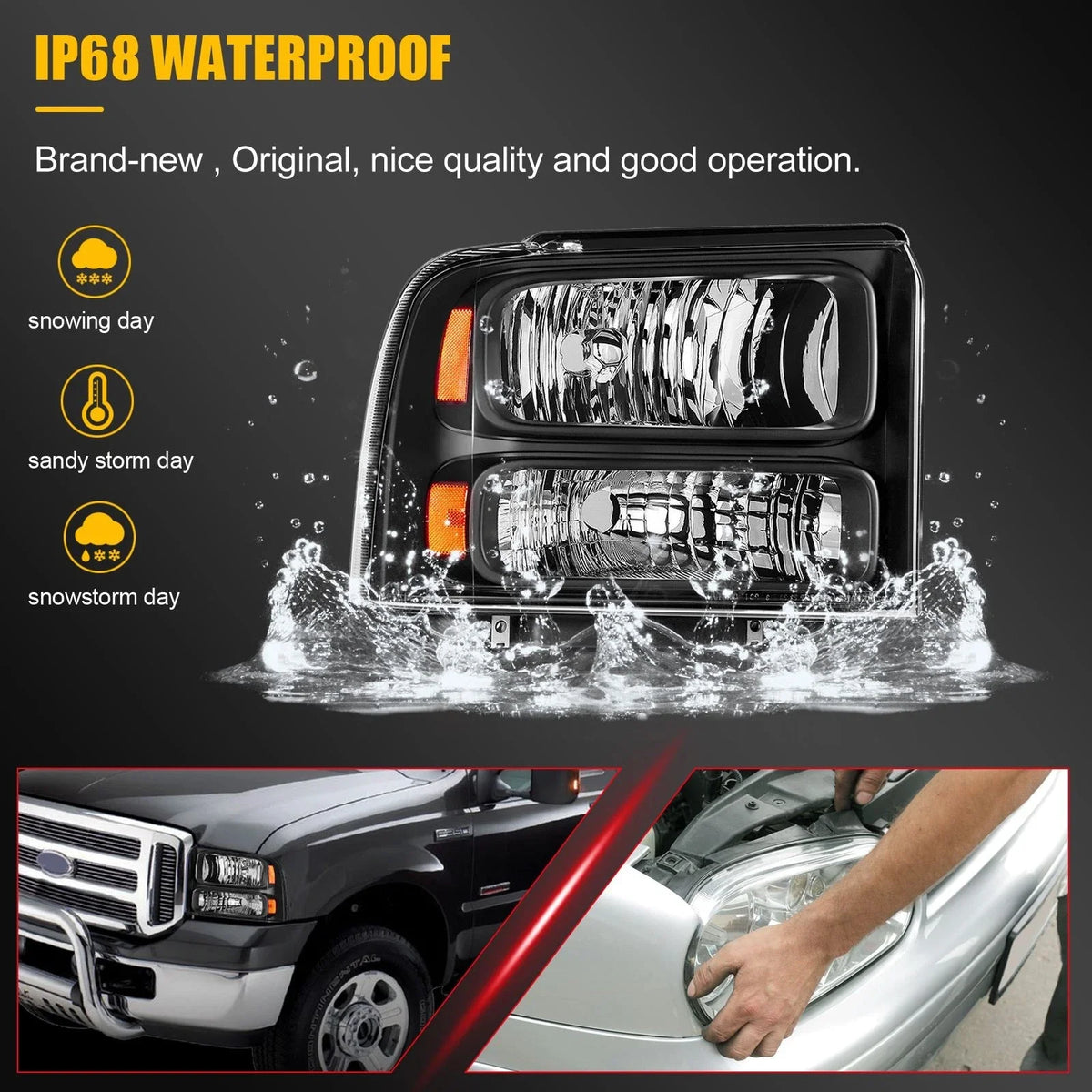 2X Headlight Assembly for Ford F-250 F-350 F-450 F-550 Super Duty (2005–2007)