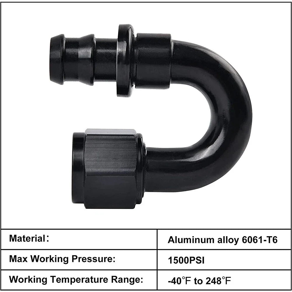 12AN 180° Push-On Hose Fitting Adapter for Oil Fuel Water Air (—)