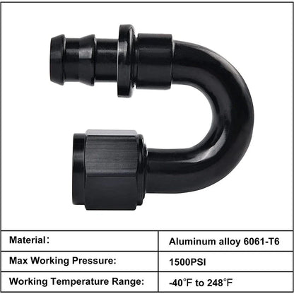 12AN 180° Push-On Hose Fitting Adapter for Oil Fuel Water Air (—)