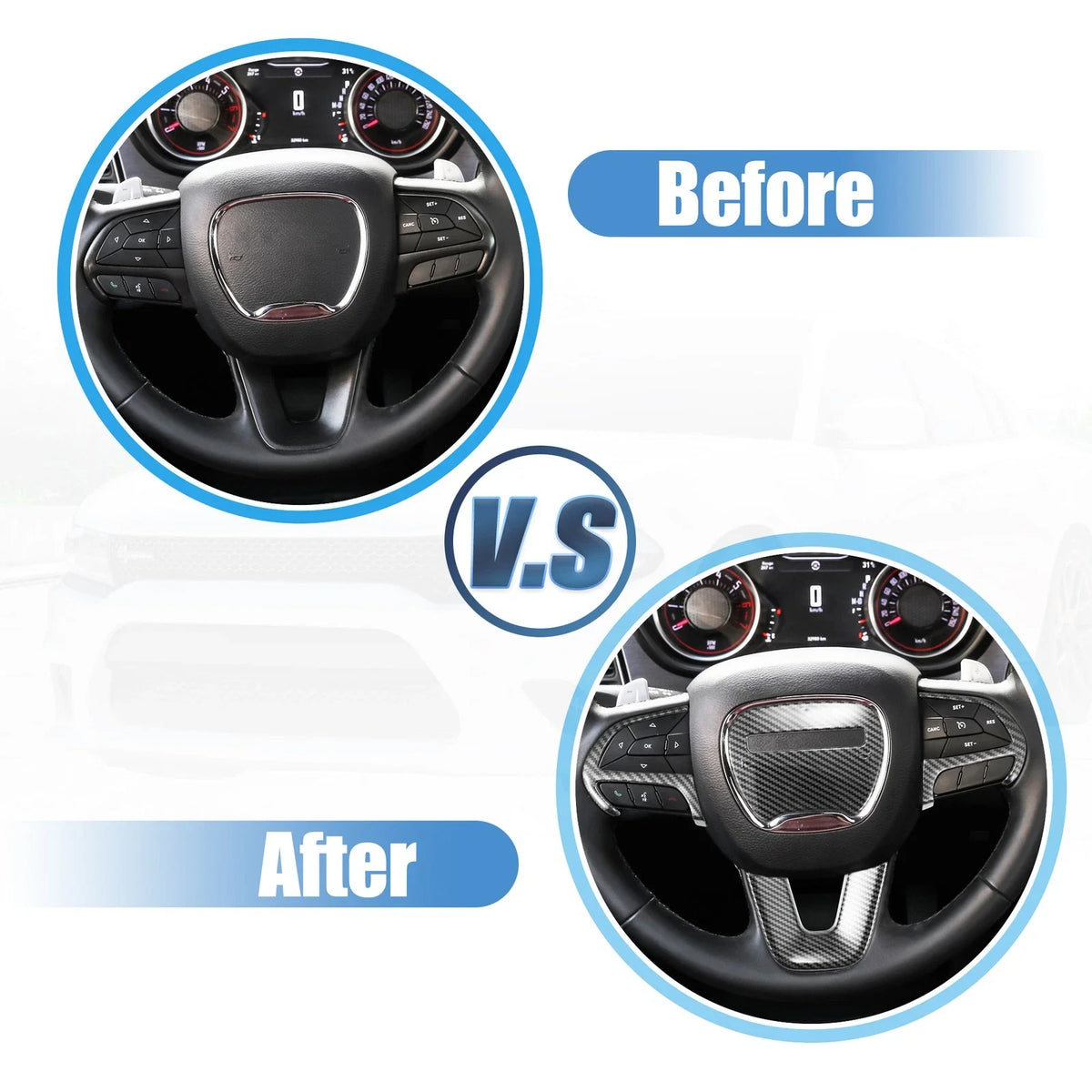 Steering Wheel Sticker Trim Kit for Dodge Challenger (2015–2021) Black