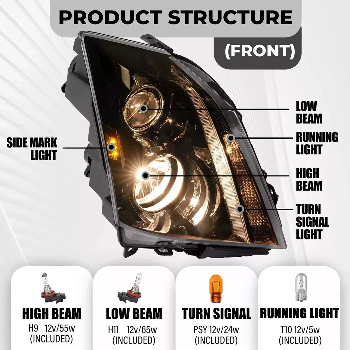 2X Halogen Headlight for Cadillac CTS (2008–2015) W/Bulbs