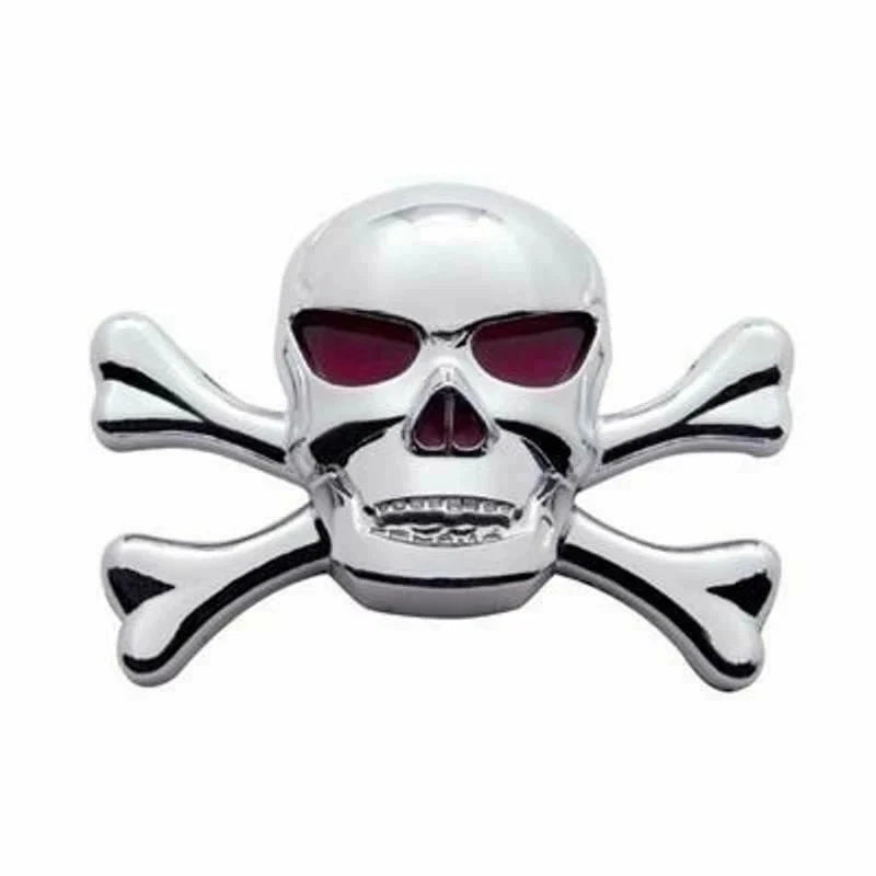 Cutout Skull & Crossbones Emblem for Universal (50100) Chrome Red Eyes