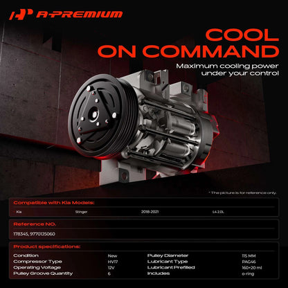 A/C Compressor with Clutch for Kia Stinger (2018–2021) 97701J5060, 178345