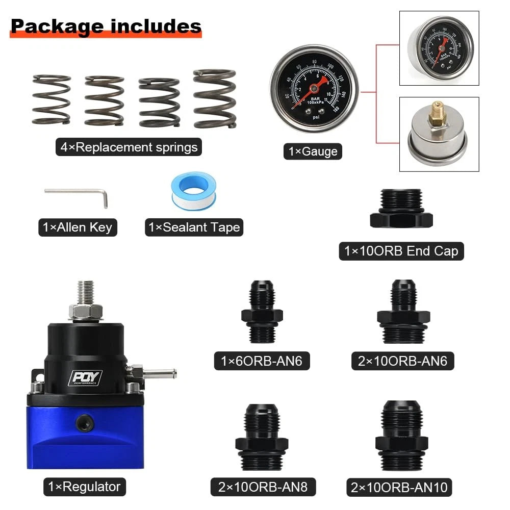 Adjustable Fuel Pressure Regulator Kit 3-110PSI for Universal Applications