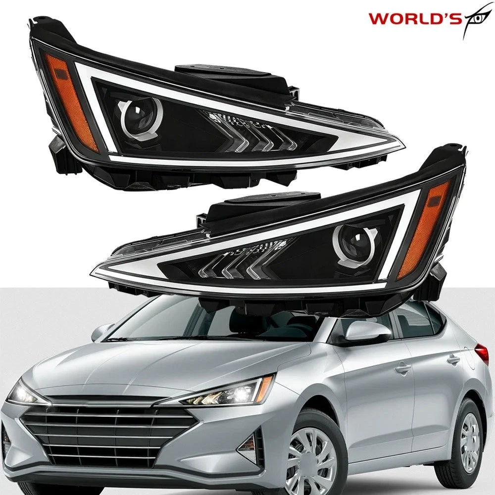 Set of 2 Front Headlights for Hyundai Elantra (2019–2020) Black Housing