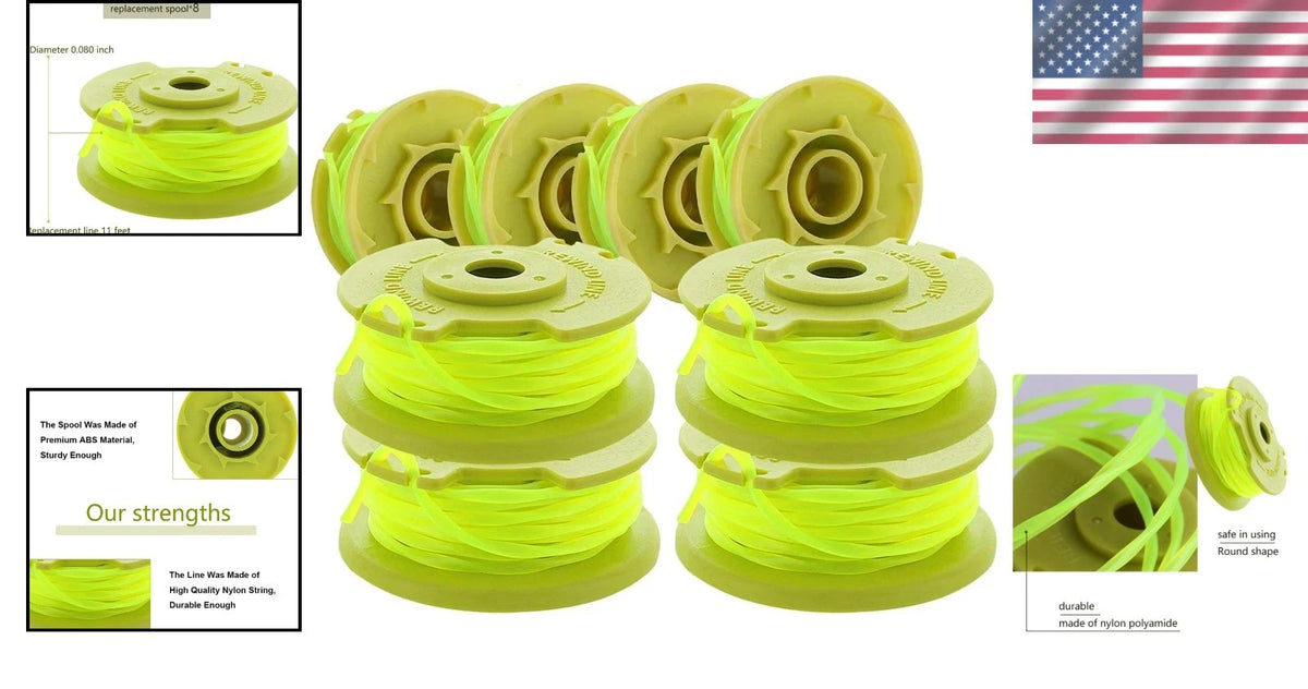 Set of 8 Auto-Feed Trimmer Line for Ryobi 0.080” x 11ft