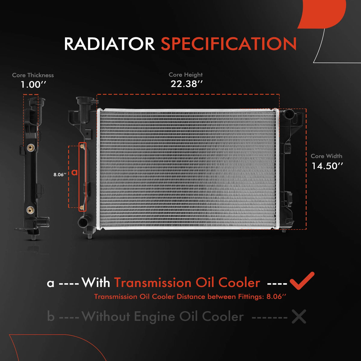 Radiator w/ Trans Oil Cooler for Dodge Chrysler Imperial (8011109, 4401921-4401927)