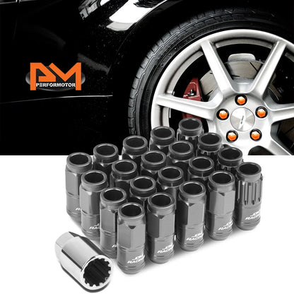 20Pc M12X1.5 Gunmetal JDM Open End Cone Wheel Lug Nut Set with Spline Locks