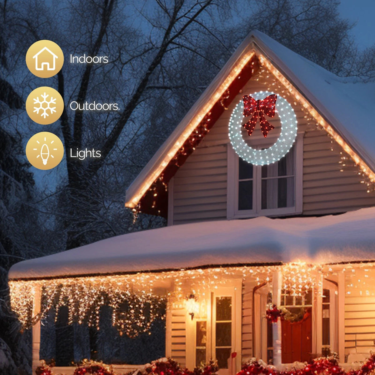 60" Pre-Lit Christmas Wreath for Front Door (Outdoor)