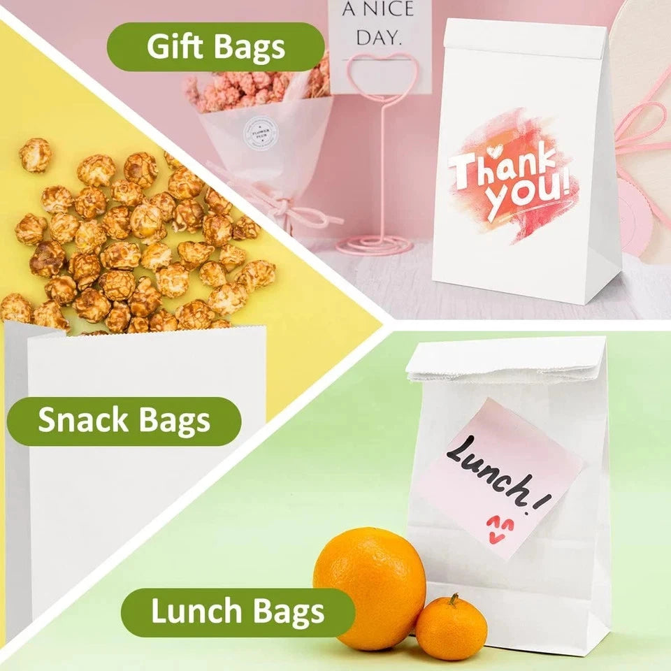 Set of 100 Paper Lunch Bags for Sack Lunches (5x2.95x9.45")