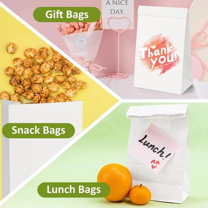 Set of 100 Paper Lunch Bags for Sack Lunches (5x2.95x9.45")