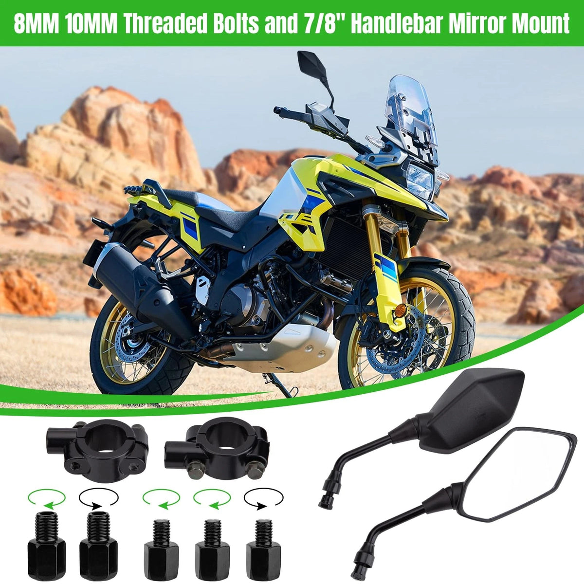 Set of 2 Rear View Side Mirrors for Scooter, ATV (7/8 inch)