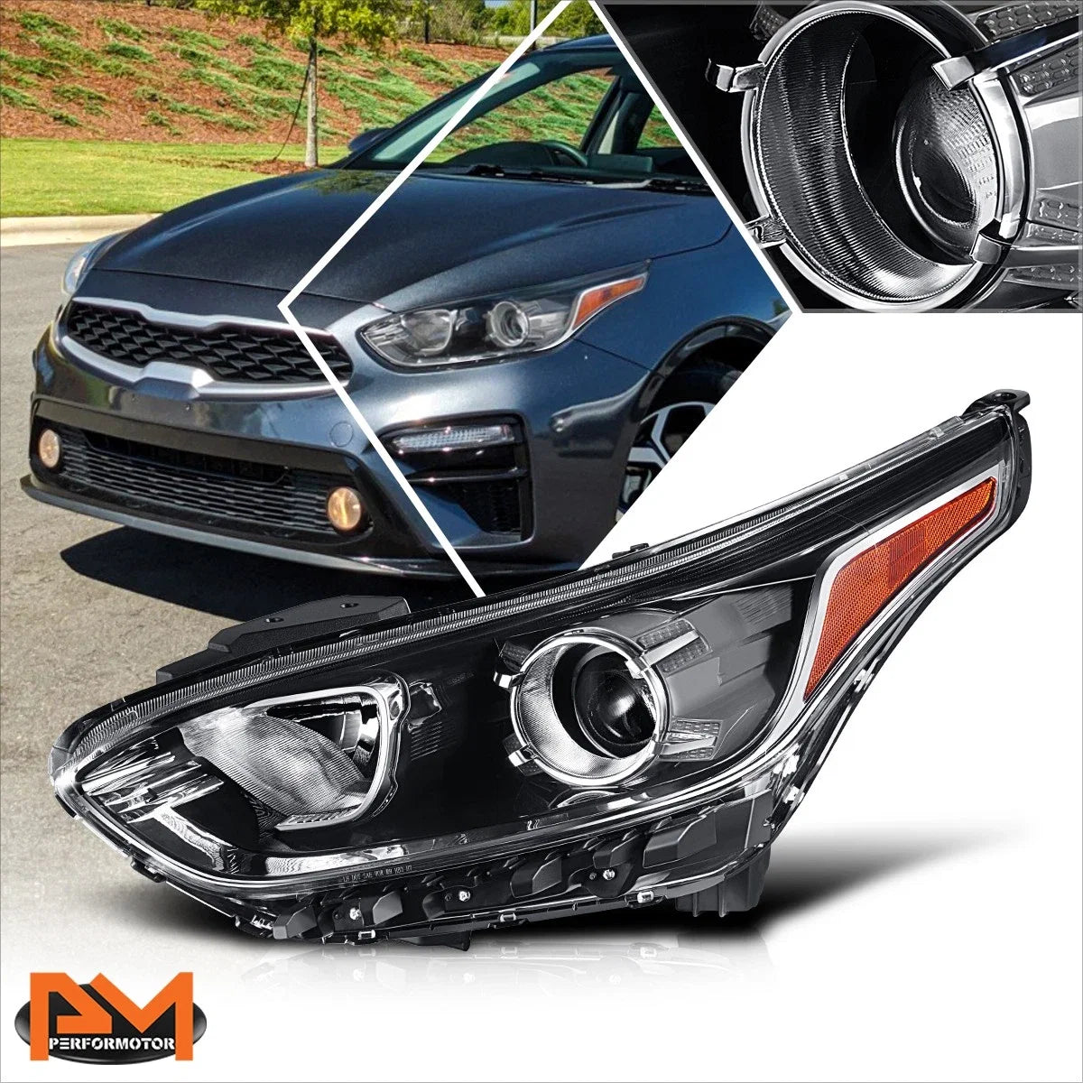 Left Side Projector Headlight Lamp for Forte Sedan (2019–2021) - Black Housing