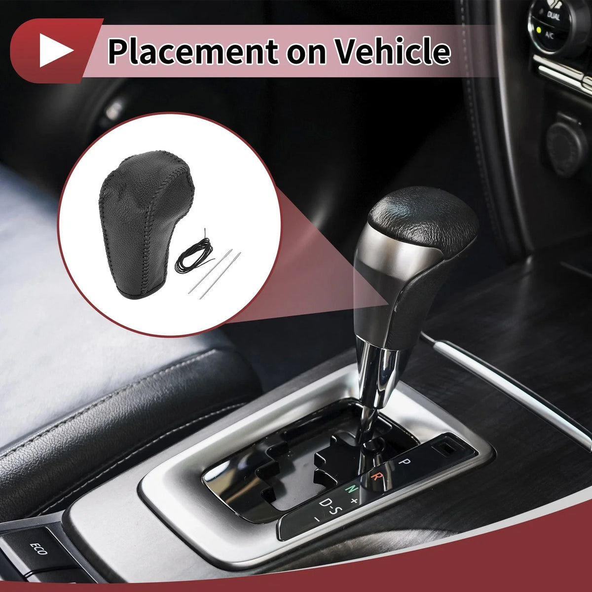 1Pc Gear Shift Knob Cover for Ford Edge (2011–2014) Black Faux Leather