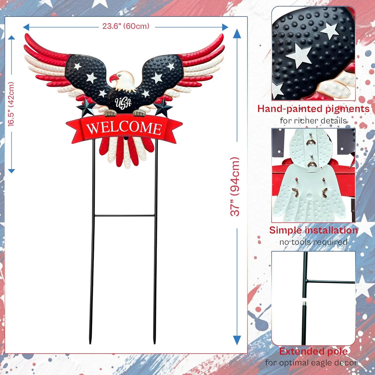 Patriotic Eagle Welcome Garden Stake for Yard Art
