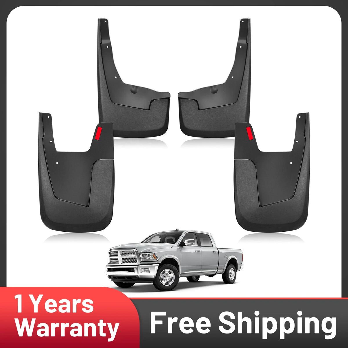 4x Splash Guards Mud Flaps for 2019–2023 Dodge Ram 1500 (W/O Fender Flares)