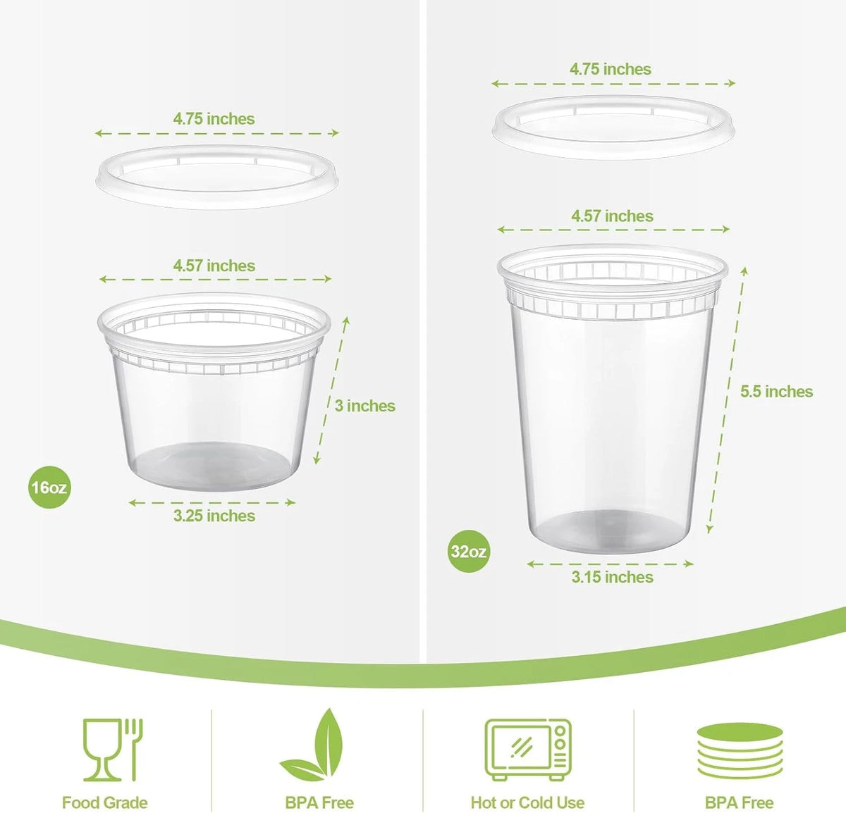 Set of 20 Plastic Deli Food Containers with Lids 16oz, 32oz Variety Pack