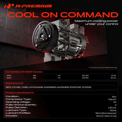 A/C Compressor with Clutch for BMW F10 528i (2011) - 64509196890, 64529165808