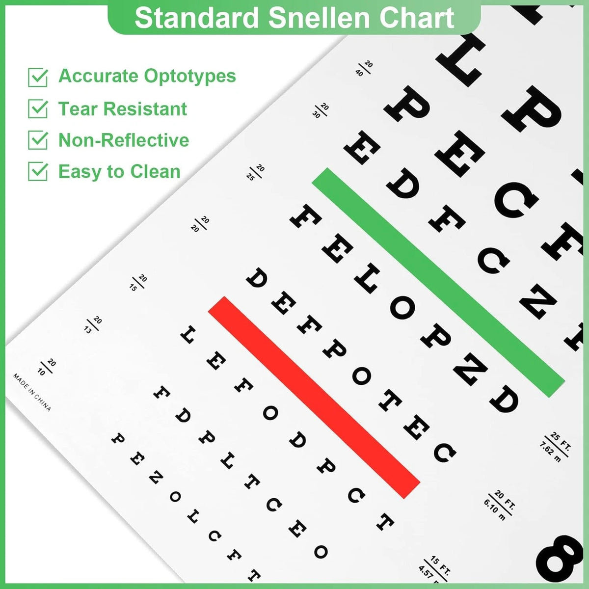 Eye Chart for Exams 20 Feet 22x11 Inches